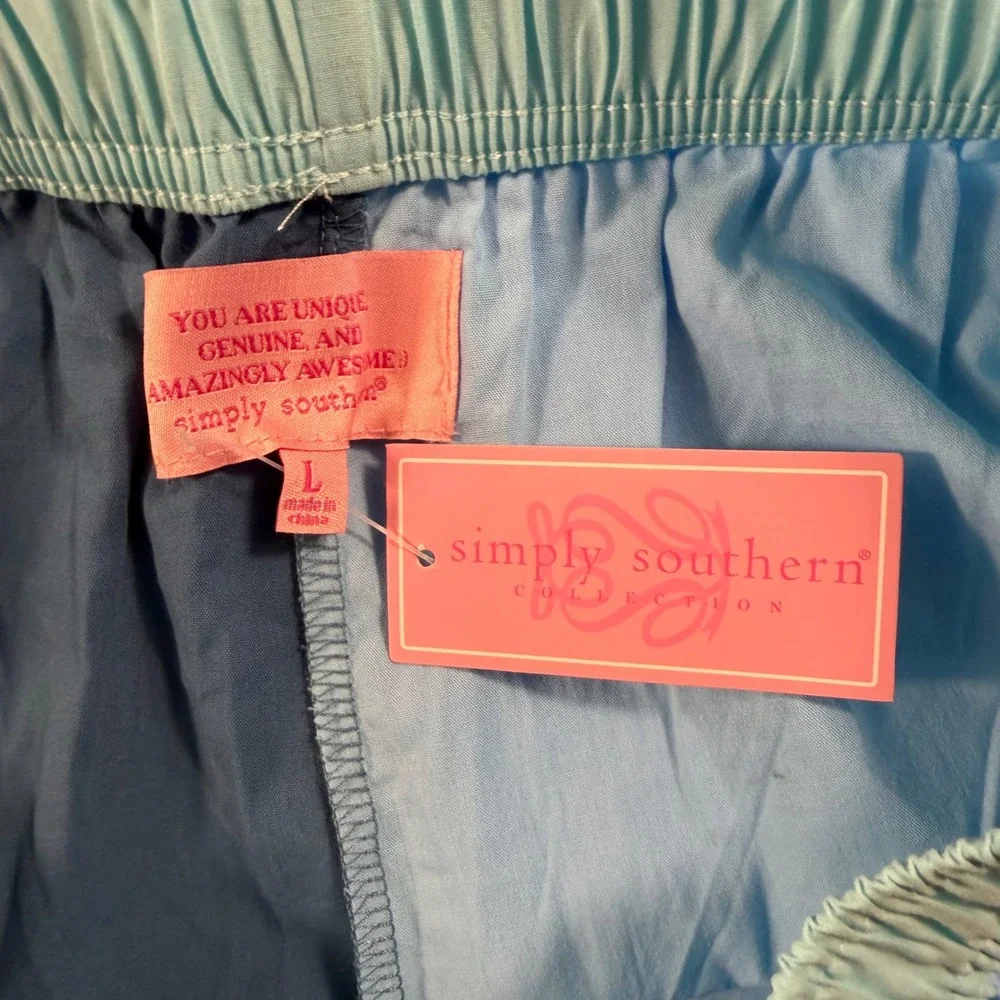 Simply Southern Blue Colorblock Lounge Shorts Lace Trim Cotton Womens Large NWT